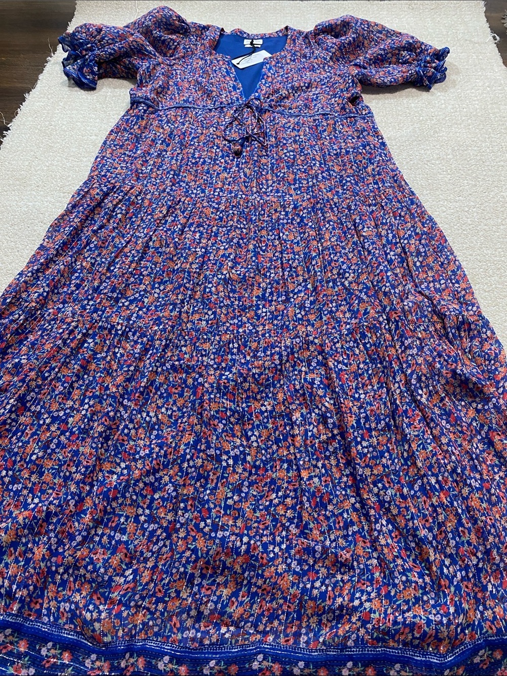 SAYLOR Blue Multi Floral Puff-Sleeve Maxi Dress Size L 90% Viscose - Picture 16 of 16